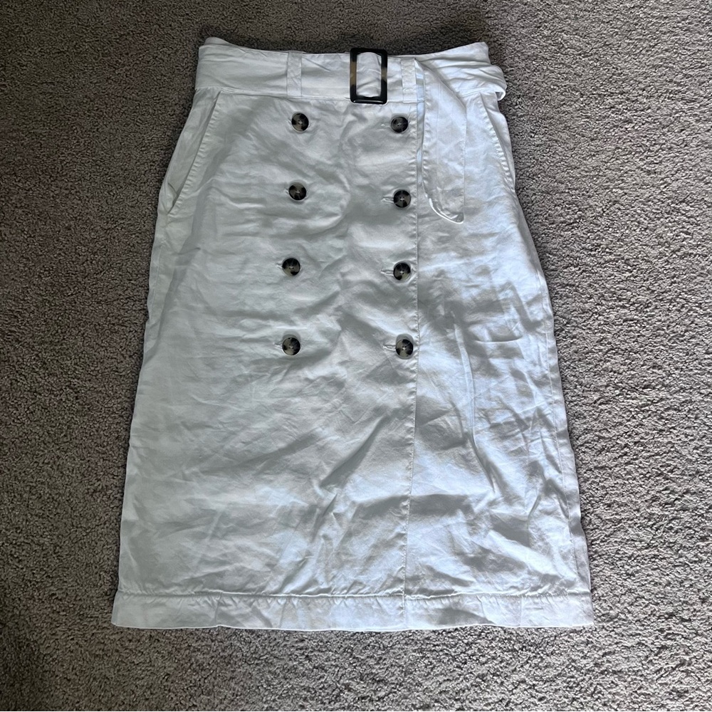 Club Monaco White Linen Blend Midi Skirt with Belt - Picture 3 of 10